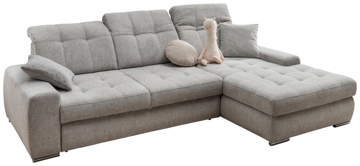 ECKSOFA Chenille Grau  - Chromfarben/Grau, Konventionell, Textil/Metall (283/186cm) - Livetastic