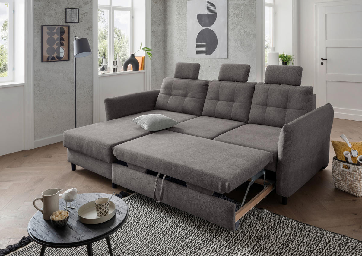 ECKSOFA in Chenille Graubraun  - Graubraun/Hellgrau, Modern, Holz/Textil (176/250-280cm) - Livetastic