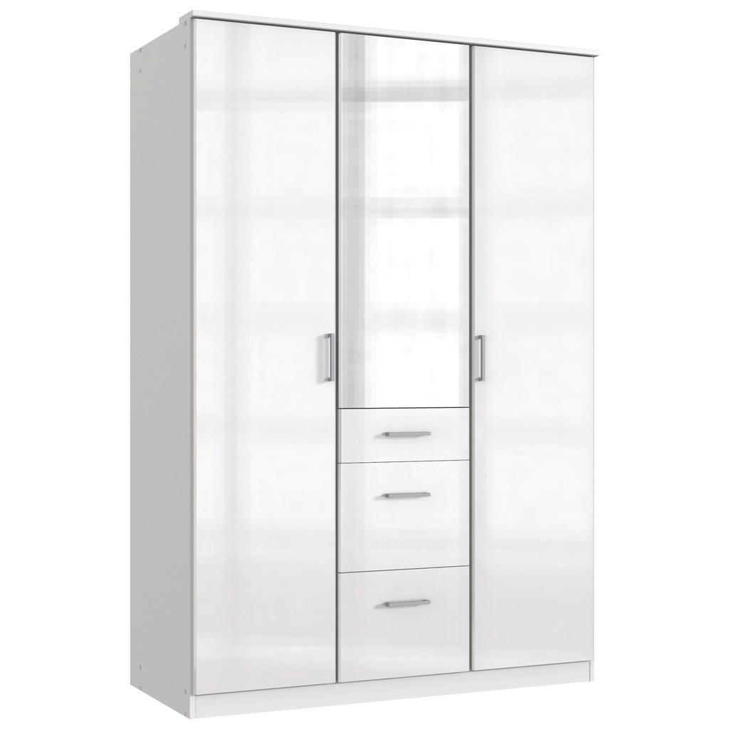 Drehtürenschrank Mit Spiegel + Laden B: 135 Cm Clack, Weiß