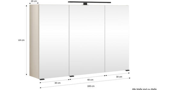 SPIEGELSCHRANK 100/64/20 cm  - Sandfarben/Schwarz, KONVENTIONELL, Glas/Holzwerkstoff (100/64/20cm) - Xora