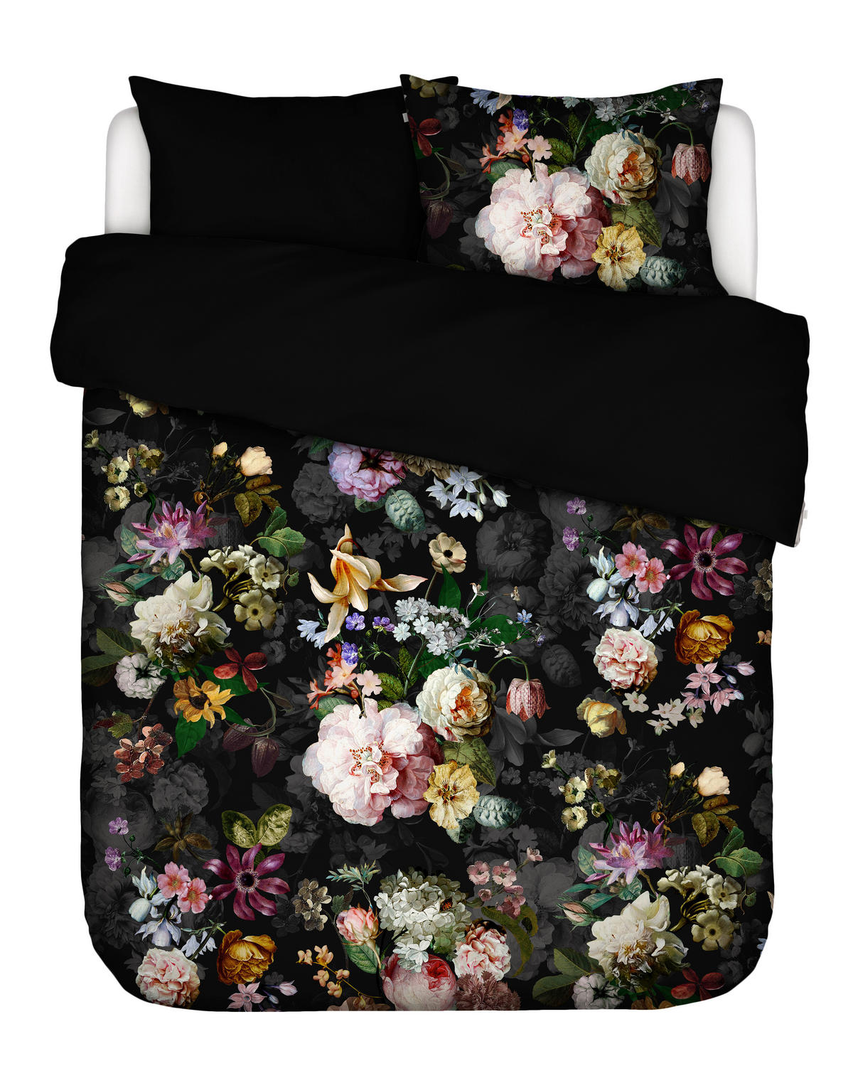 WENDEBETTWÄSCHE FLEUR Satin 200/200 cm  - Schwarz, KONVENTIONELL, Textil (200/200cm) - Essenza