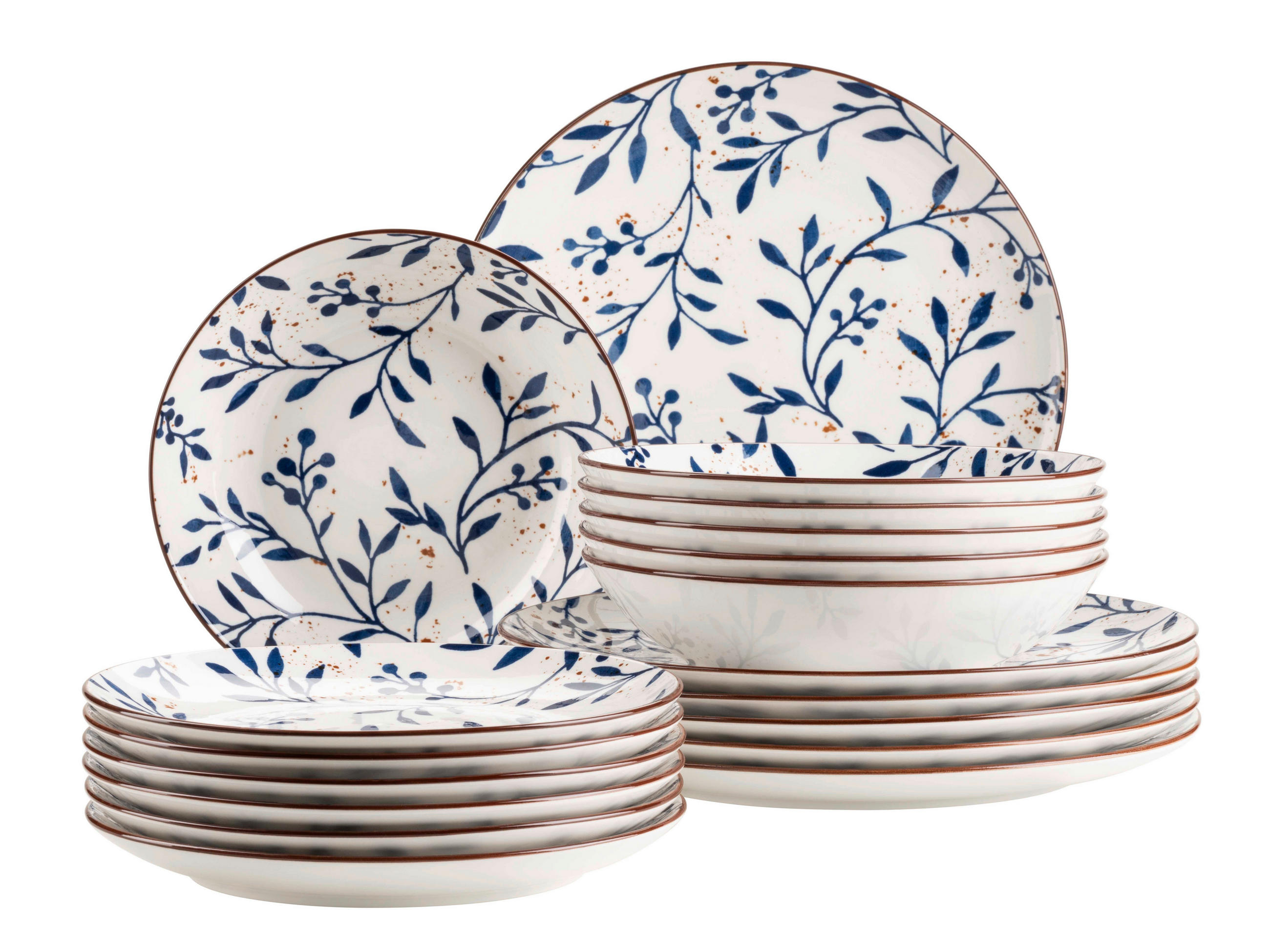 TELLERSET OLIVE 18-teilig  - Blau/Braun, Basics, Keramik - Mäser