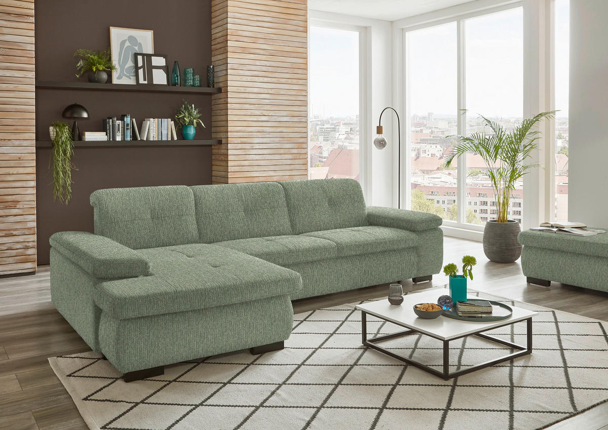 ECKSOFA in Flachgewebe Grün  - Schwarz/Grün, Design, Textil/Metall (174/297cm) - Beldomo Style