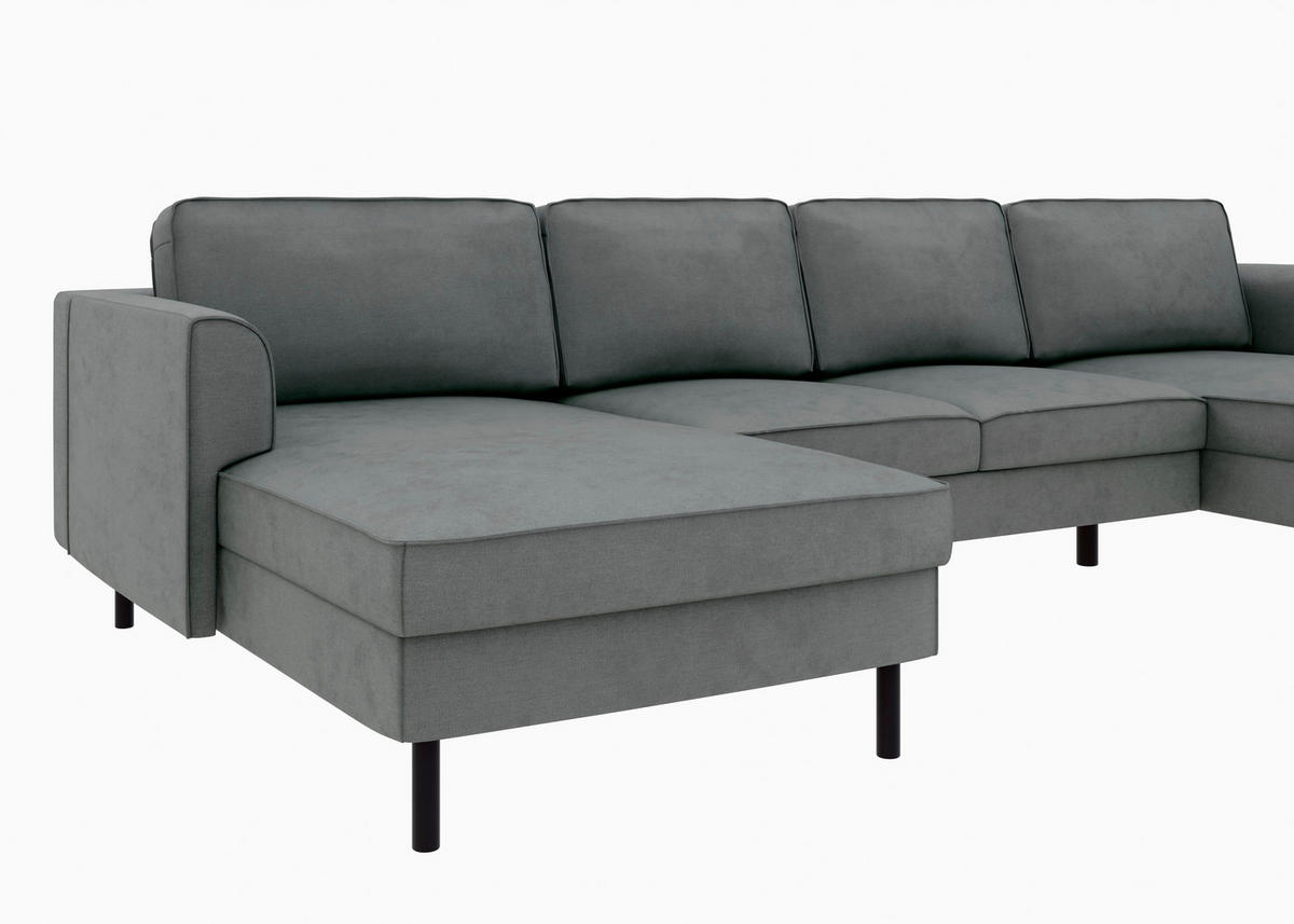 WOHNLANDSCHAFT Anthrazit Struktur  - Anthrazit/Schwarz, MODERN, Textil/Metall (161/306/161cm) - Trendmanufaktur