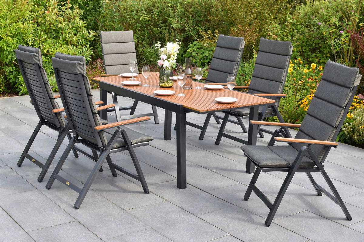 GARTENTISCHGRUPPE  - Graphitfarben/Naturfarben, KONVENTIONELL, Kunststoff/Textil - Gardenson