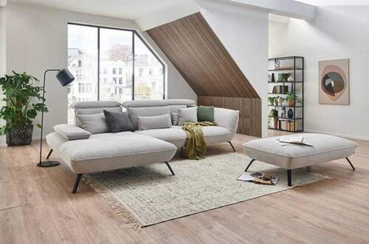 ECKSOFA in Cord Hellgrau  - Hellgrau/Schwarz, Design, Textil/Metall (301/202cm) - Moderano