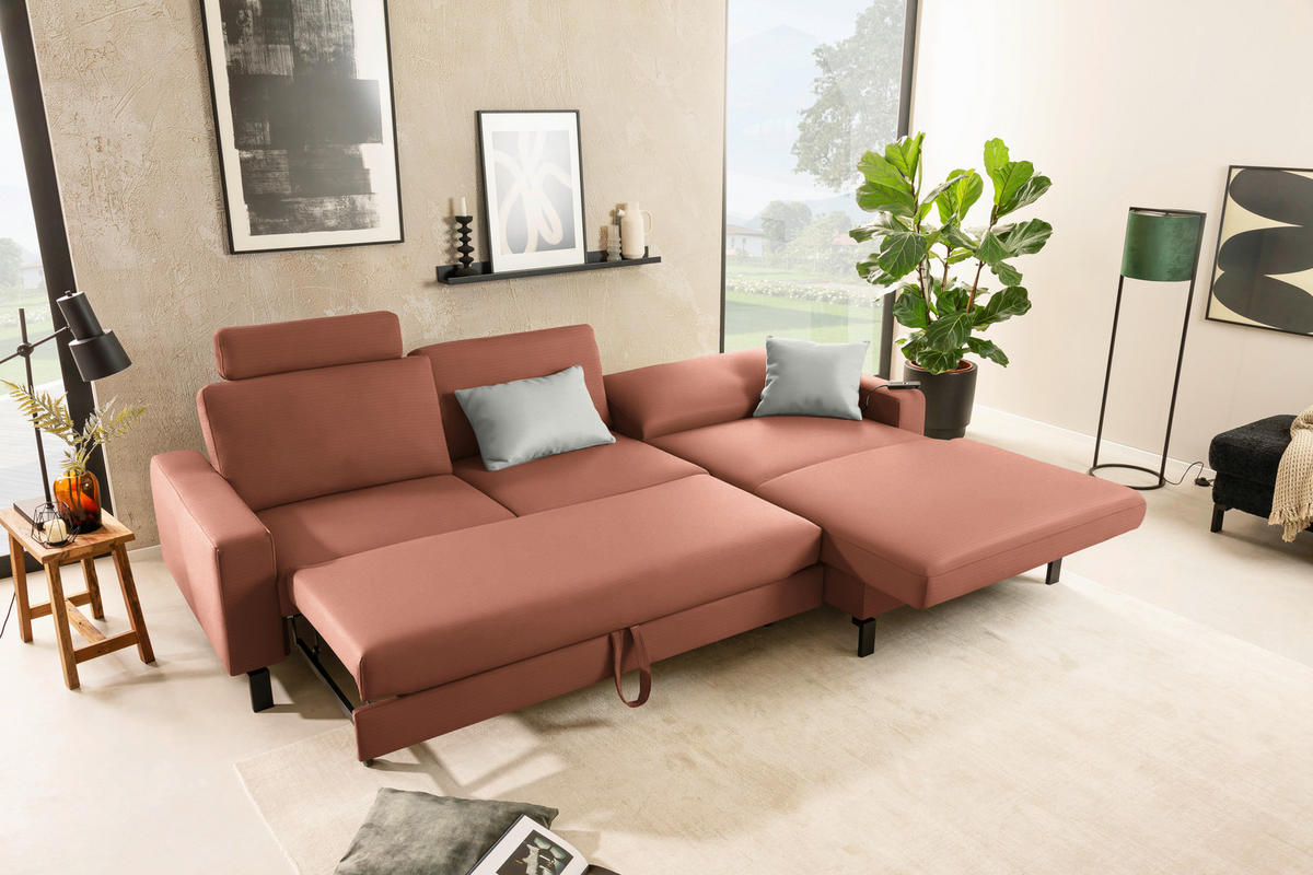 ECKSOFA Cord Rostfarben  - Rostfarben/Schwarz, Design, Textil/Metall (298/185cm) - Pure Home Lifestyle