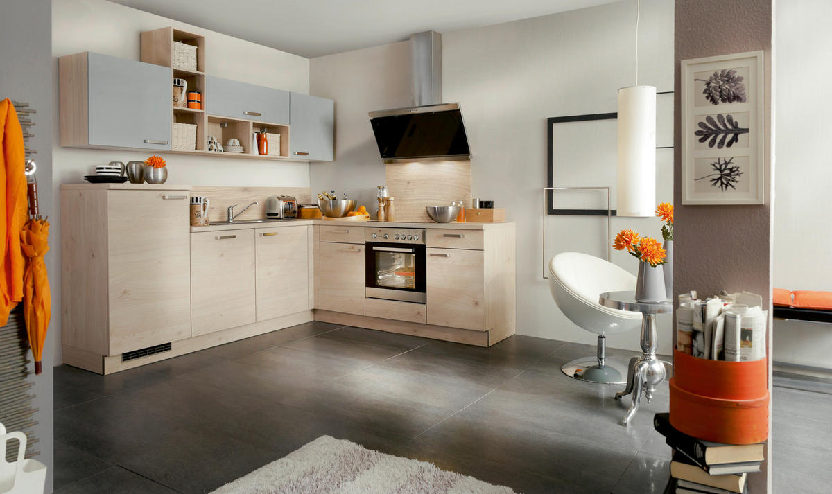 BUCĂTĂRIE PE COLȚ   - culoare lemn stejar/gri, Konventionell, material pe bază de lemn (245/225cm) - Welnova