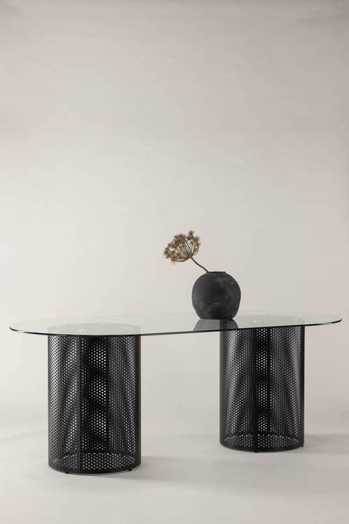 MATBORD i metall, glas   - svart, Design, metall/glas (200/75/100cm) - Lomoco
