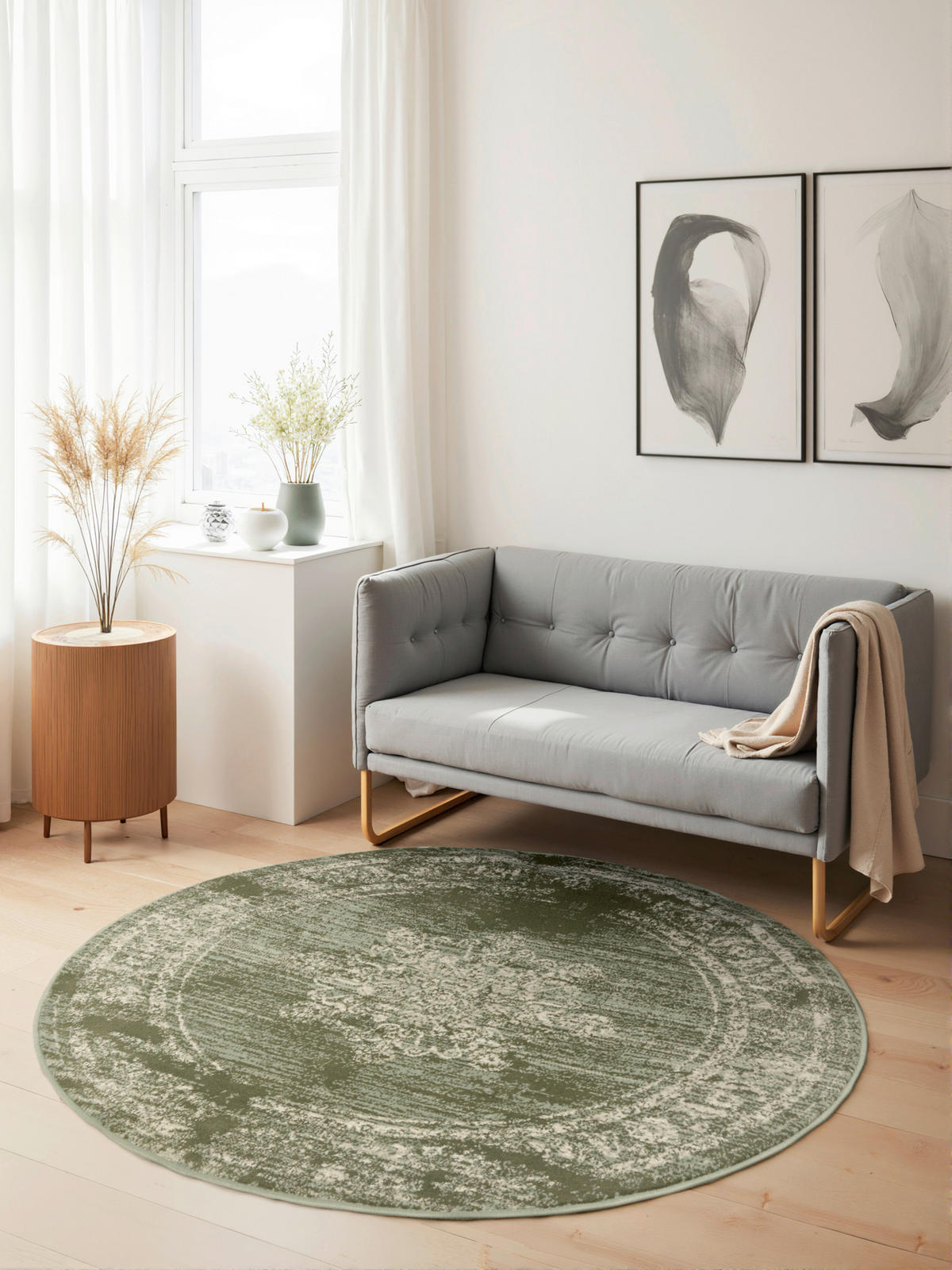 FLACHWEBETEPPICH 120 cm Gloria Creme, Hellgrün  - Creme/Hellgrün, Design, Kunststoff/Textil (120cm)