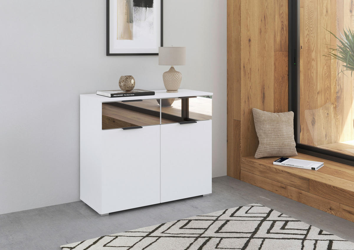 KOMMODE  in 80/81/42 cm  - Alufarben/Weiß, MODERN, Glas/Holzwerkstoff (80/81/42cm) - Rauch Möbel