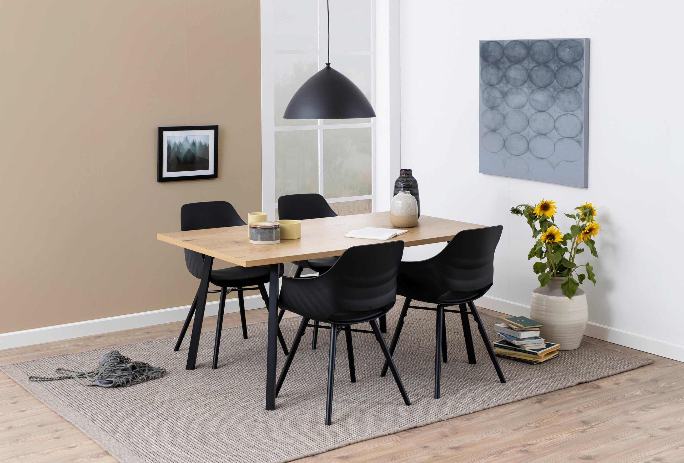 ESSTISCH rechteckig Schwarz, Eichefarben  - Eichefarben/Schwarz, KONVENTIONELL, Holzwerkstoff/Metall (160/90/75cm) - MID.YOU
