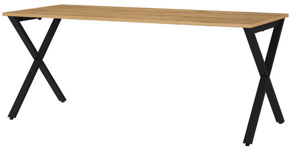 SCHREIBTISCH 180/80/75 cm, Schwarz, Eichefarben, in verschiedenen Holz-Dekoren erhältlich, justierbare Füße  - Eichefarben/Schwarz, MODERN, Holzwerkstoff/Metall (180/80/75cm) - Novel