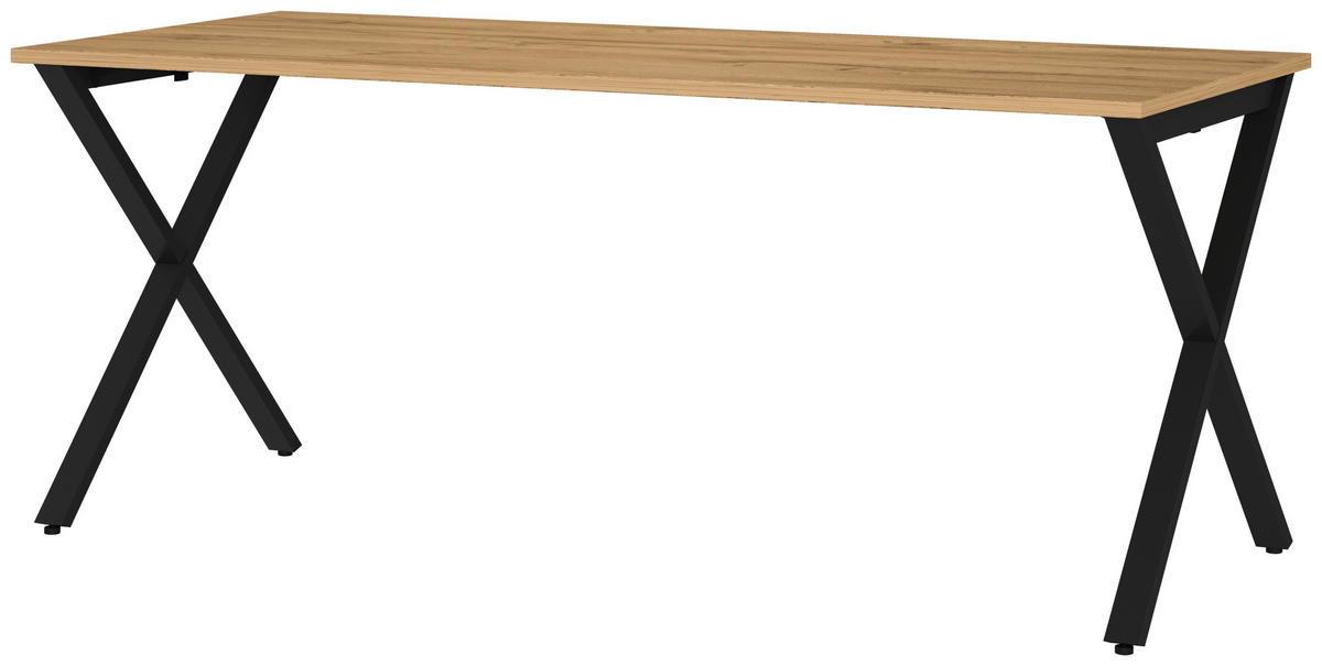 SCHREIBTISCH 180/80/75 cm, Schwarz, Eichefarben, in verschiedenen Holz-Dekoren erhältlich, justierbare Füße  - Eichefarben/Schwarz, MODERN, Holzwerkstoff/Metall (180/80/75cm) - Novel