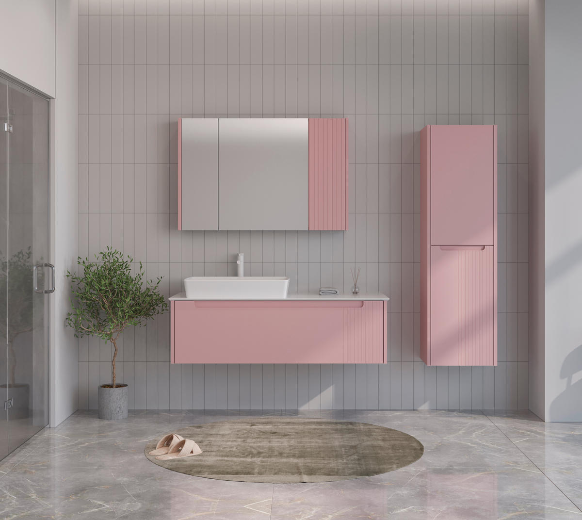 BADEZIMMER 3-teilig  in 120 cm  - Pink/Rosa, Design, Keramik/Holzwerkstoff (120cm) - Welnova