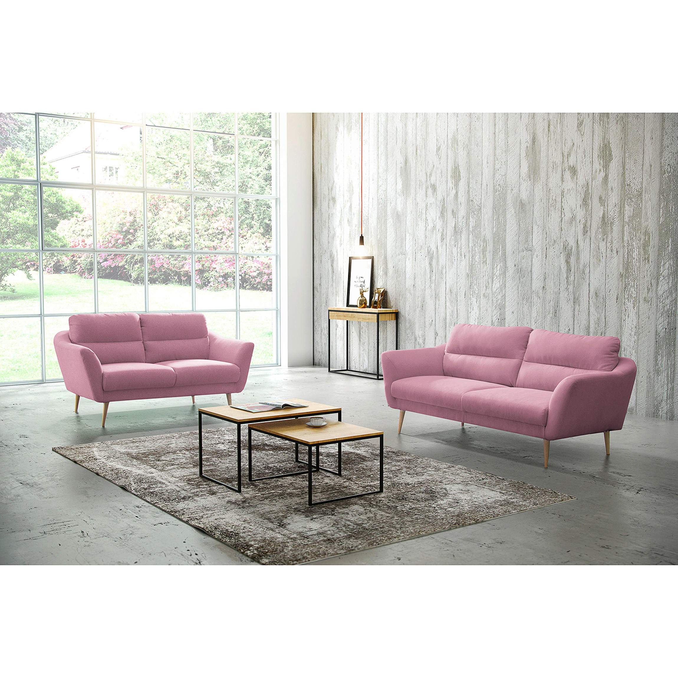 2-SITZER-SOFA in Webstoff Rosa  - Buchefarben/Rosa, Design, Holz/Textil (158/87/88cm) - Livetastic