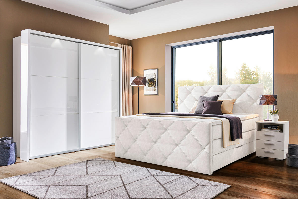 BOXSPRINGBETT 180/200 cm  in Beige  - Beige/Schwarz, Konventionell, Kunststoff/Textil (180/200cm) - Ti'me