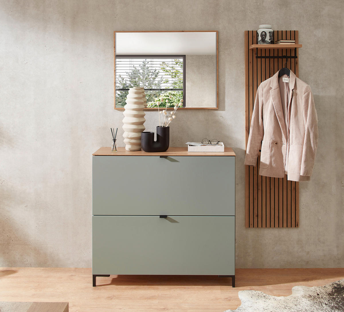 GARDEROBE 3-teilig  in 155/188/37 cm  - Salbeigrün/Eiche Artisan, MODERN, Holzwerkstoff (155/188/37cm) - Voleo