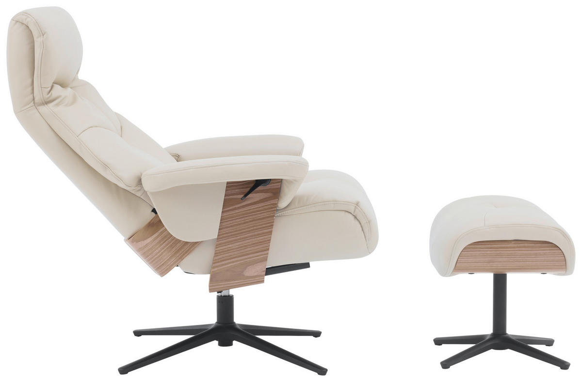 RELAXSESSELSET Lederlook Echtleder Hocker    - Beige/Schwarz, MODERN, Leder/Holz (78/111/81cm) - Livetastic