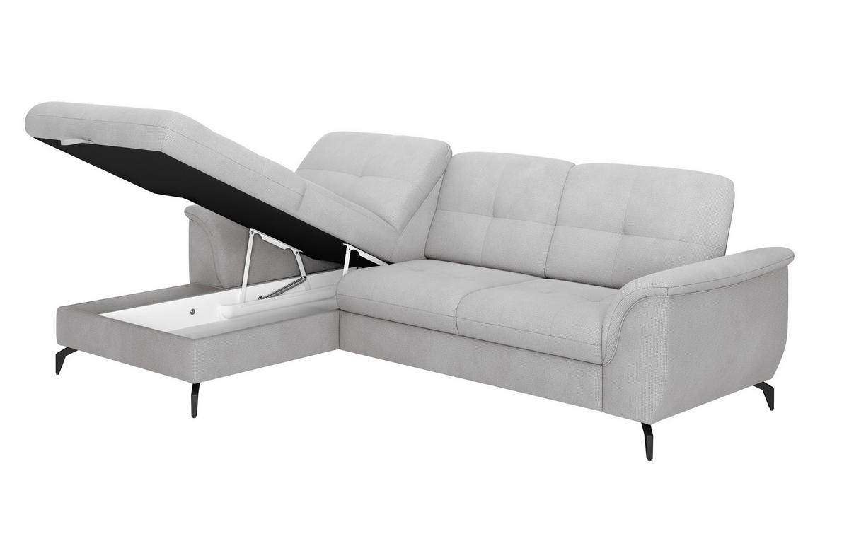 ECKSOFA ZORA E Silberfarben Flachgewebe  - Silberfarben/Schwarz, MODERN, Textil/Metall (164/262cm) - Sit & More