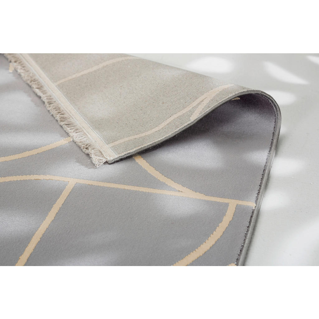 Thumbnail - Schöner Wohnen Webteppich Magic, Grau, Gold, Textil, rechteckig, 133x190 cm, für Fußbodenheizung geeignet, antistatisch,...