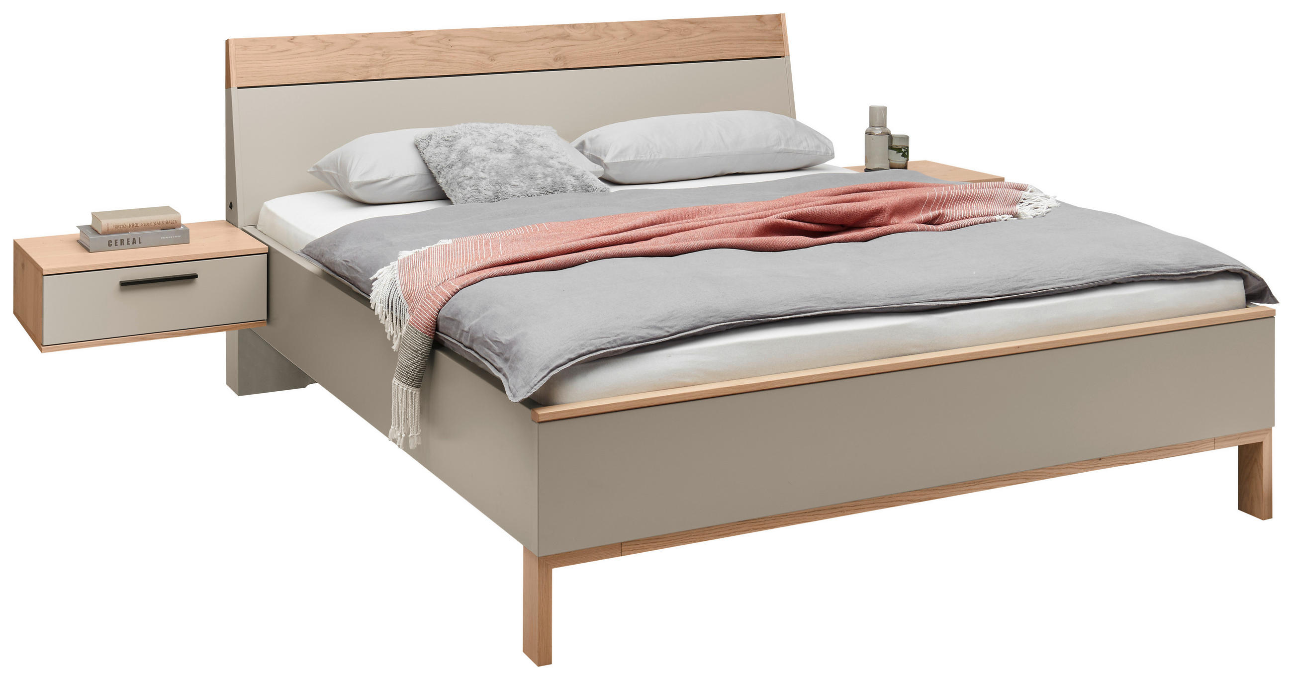 BETTANLAGE - Taupe/Eiche Bianco, Design, Holz (180/200cm) - Dieter Knoll