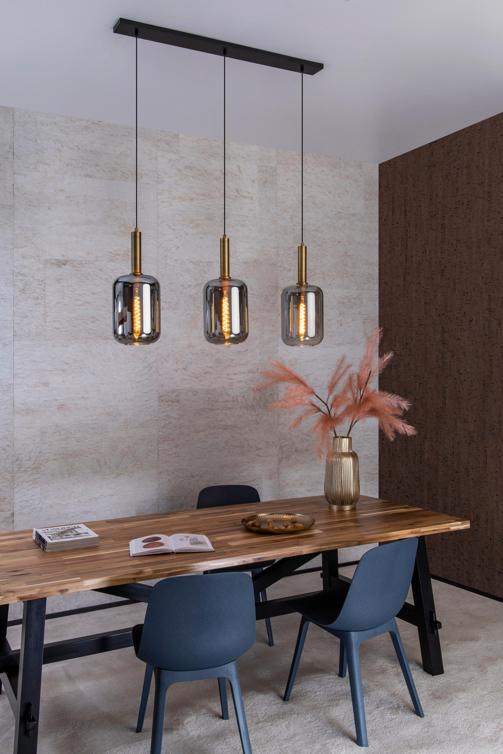 HÄNGELEUCHTE Joanet 110/22/150 cm   - Hellgrau, Design, Glas (110/22/150cm) - Lucide