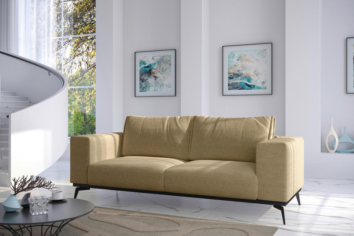 2-SITZER-SOFA in beflockt Goldfarben  - Goldfarben/Schwarz, Design, Holz/Textil (250/87/95cm) - MID.YOU