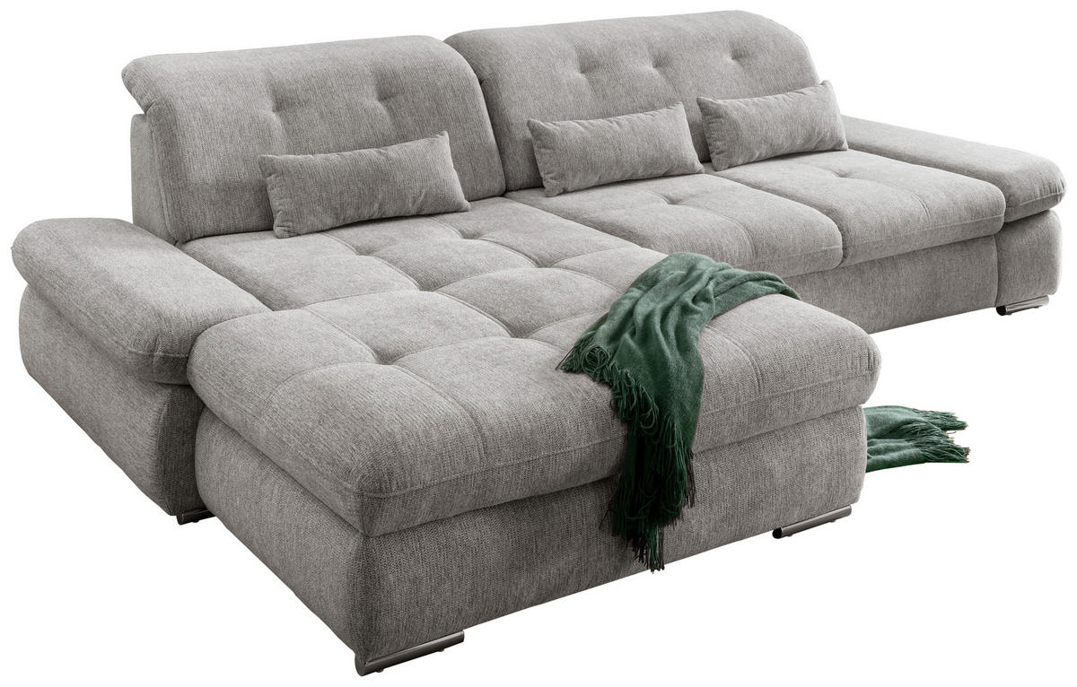 ECKSOFA Silberfarben Chenille  - Chromfarben/Silberfarben, Design, Textil/Metall (196/300cm) - Livetastic