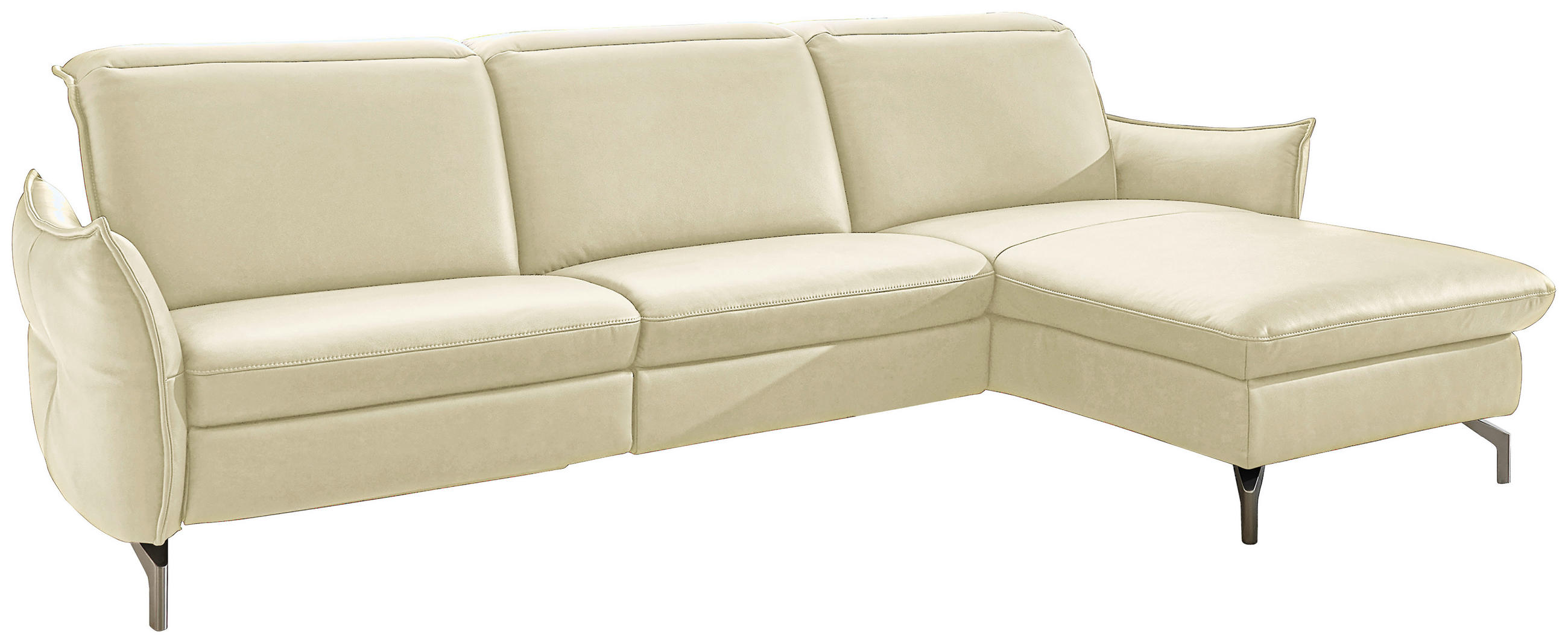 ECKSOFA in Echtleder Creme  - Creme/Nickelfarben, Modern, Leder/Metall (233/179cm) - Livetastic