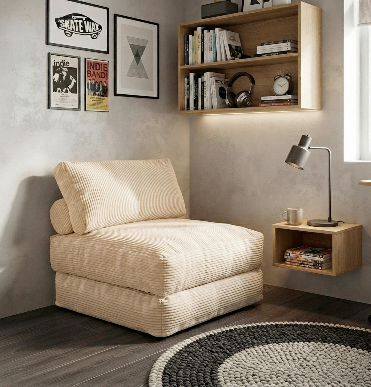 SCHLAFSESSEL Cord Creme Rückenkissen  - Creme, KONVENTIONELL, Textil (85/80/85cm) - Xora