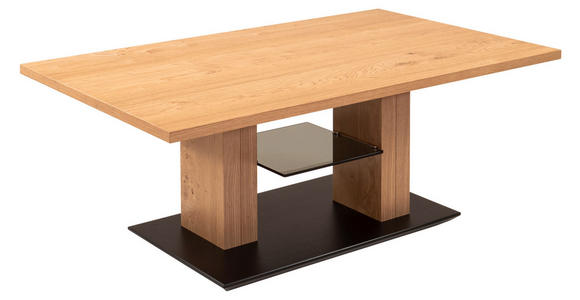 COUCHTISCH in Holz, Glas, Holzwerkstoff 110/65/47(66) cm  - Eichefarben/Schwarz, Natur, Glas/Holz (110/65/47(66)cm) - Venda