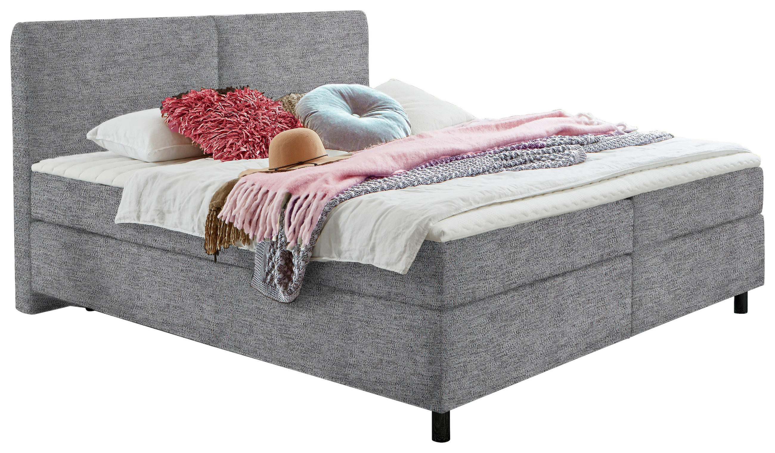 BOXSPRINGBETT 160/200 cm  in Grau  - Schwarz/Grau, Konventionell, Kunststoff/Textil (160/200cm) - Hom`in