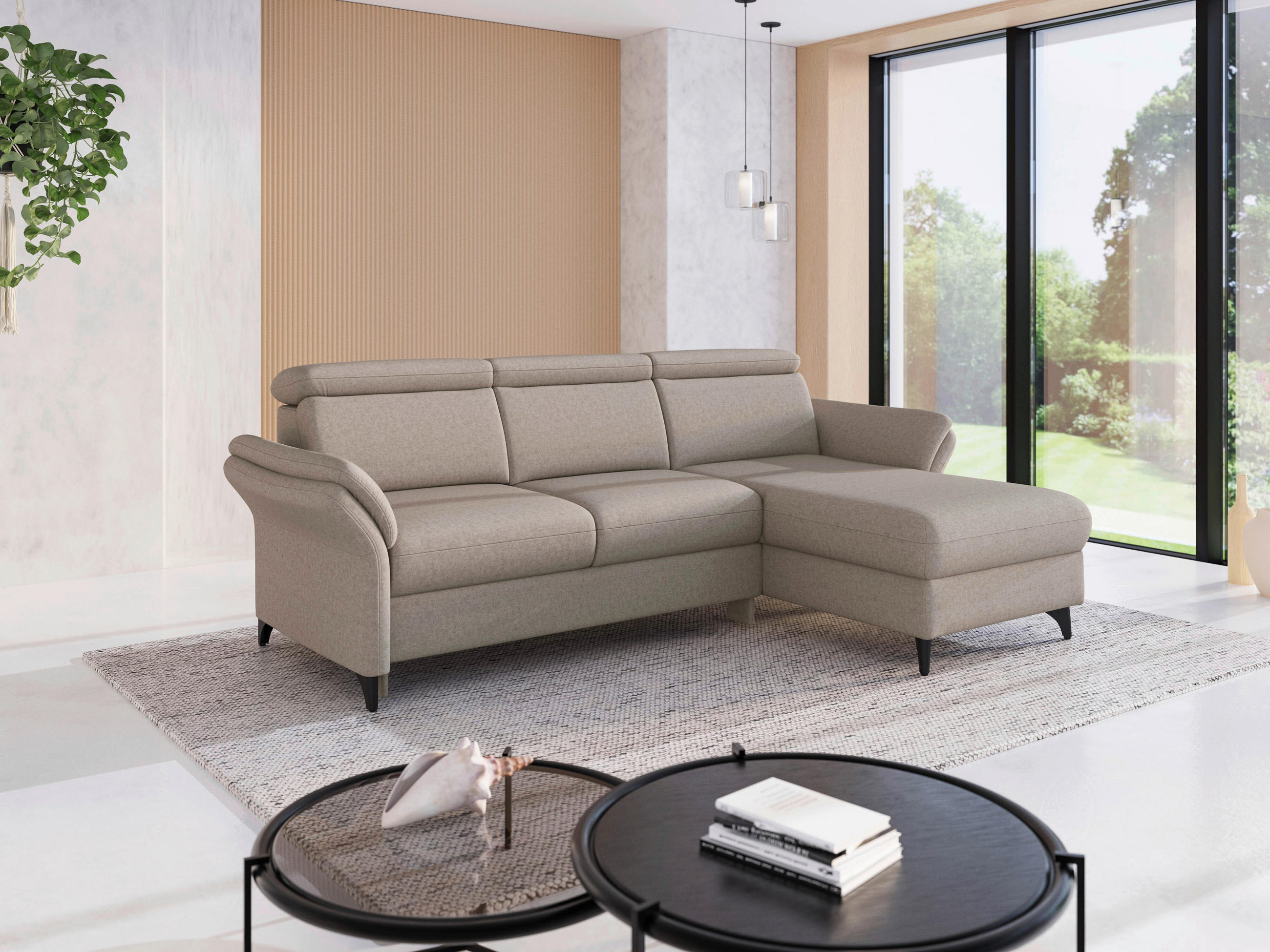 ECKSOFA GLENDALE E Taupe Flachgewebe  - Taupe/Schwarz, KONVENTIONELL, Textil/Metall (253/166cm) - Sit & More