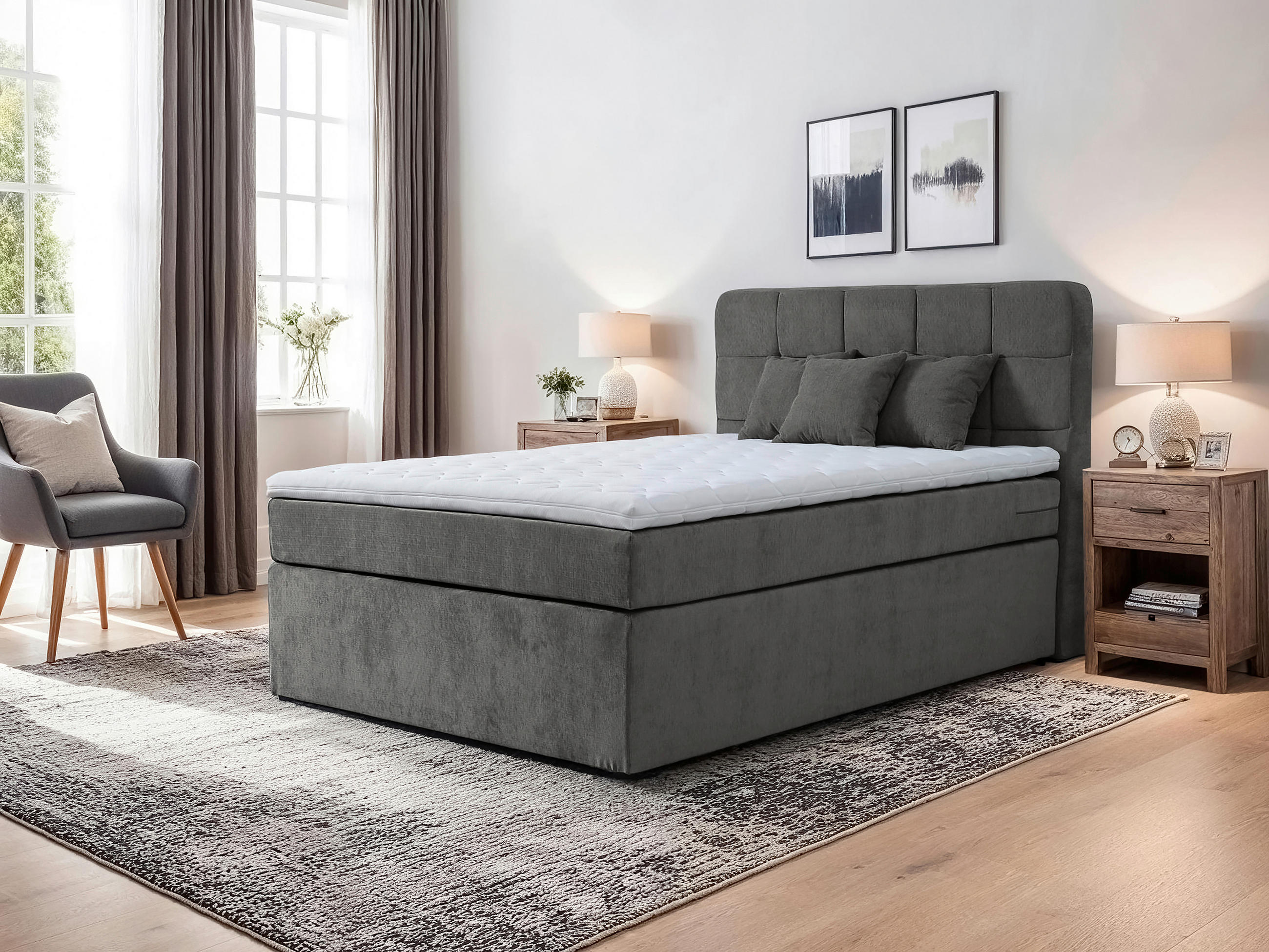 BOXSPRINGBETT 120/200 cm  in Anthrazit  - Anthrazit/Schwarz, KONVENTIONELL, Kunststoff/Textil (120/200cm) - Moderano
