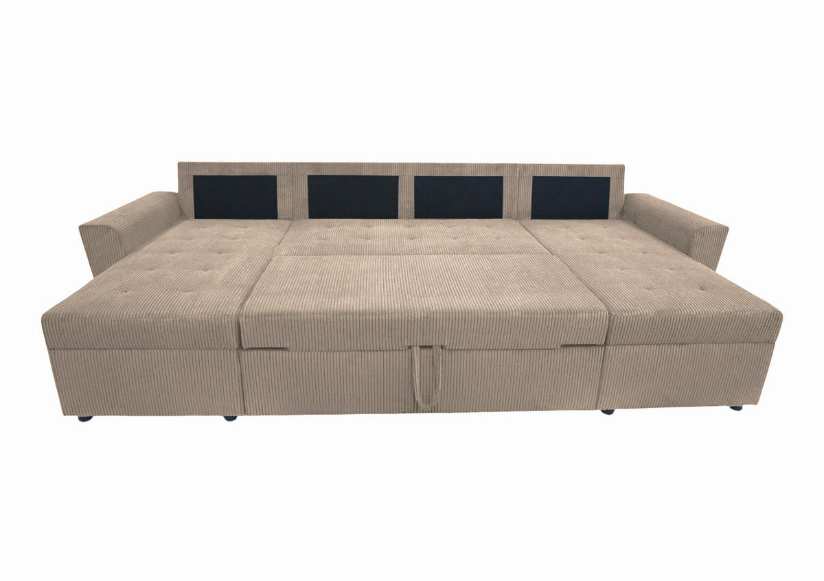 WOHNLANDSCHAFT in Cord Taupe  - Taupe/Schwarz, Design, Kunststoff/Textil (155/294/155cm) - MID.YOU