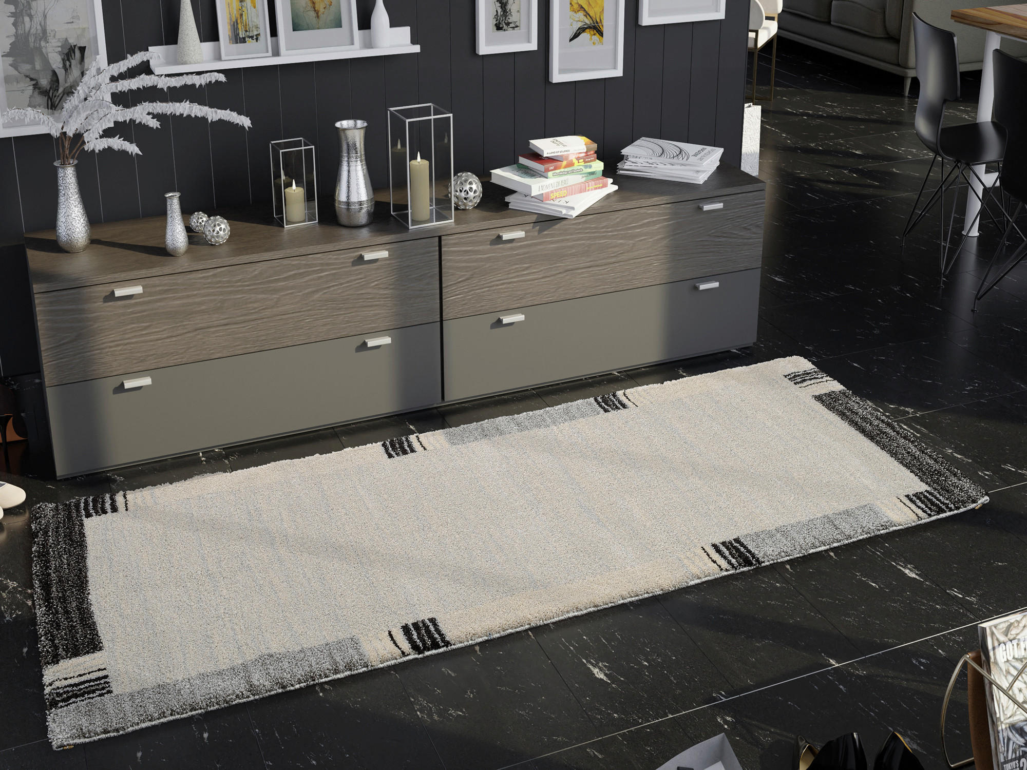 Thumbnail - Novel Läufer Palazzo Lobo, Grau, Textil, Graphik, rechteckig, 80x300 cm, in verschiedenen Größen erhältlich, Teppiche & ...