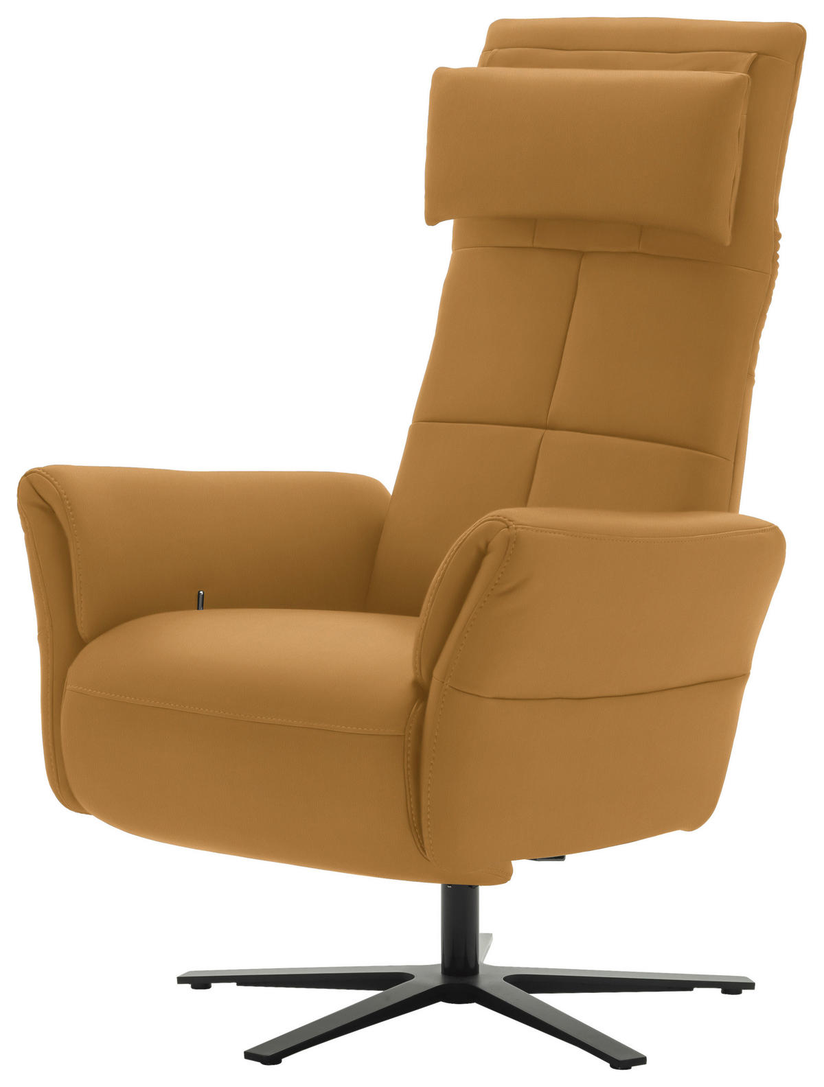 RELAXSESSEL Echtleder Relaxfunktion, Kopfteilverstellung, Nackenkissen    - Currygelb/Schwarz, Design, Leder/Metall (81/118/82cm) - Schöner Wohnen