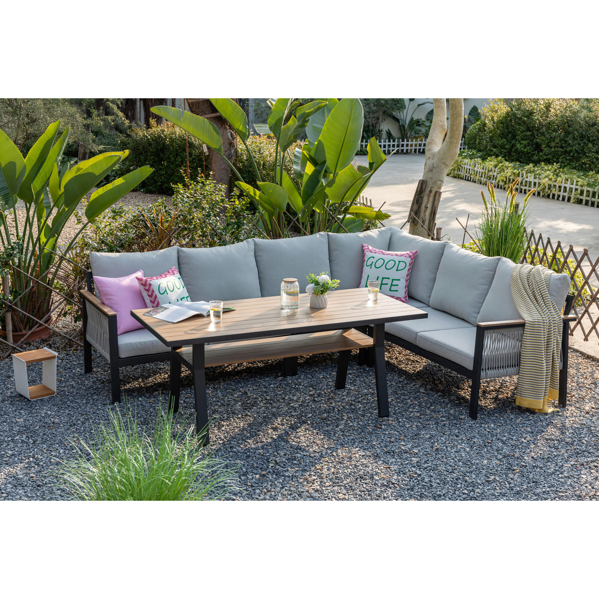 DINING-LOUNGESET Aluminium  - Ecru/Anthrazit, MODERN, Textil/Metall - Gardenson