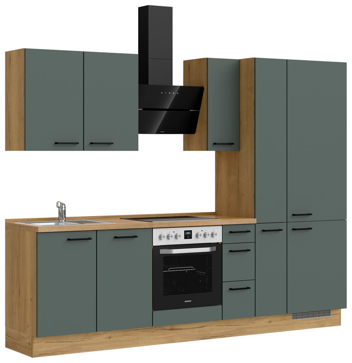 KÜCHENBLOCK Easytouch 270 cm  in Eichefarben, Dunkelgrün  - Dunkelgrün/Eichefarben, MODERN, Holzwerkstoff/Metall (270cm) - Nobilia
