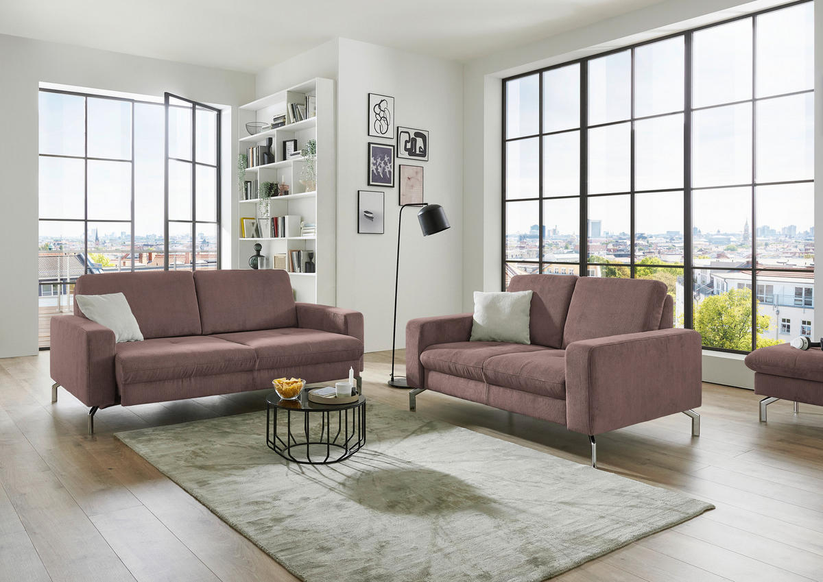 3-SITZER-SOFA Feincord Altrosa  - Chromfarben/Altrosa, Design, Textil/Metall (194/87/105cm) - Beldomo Style