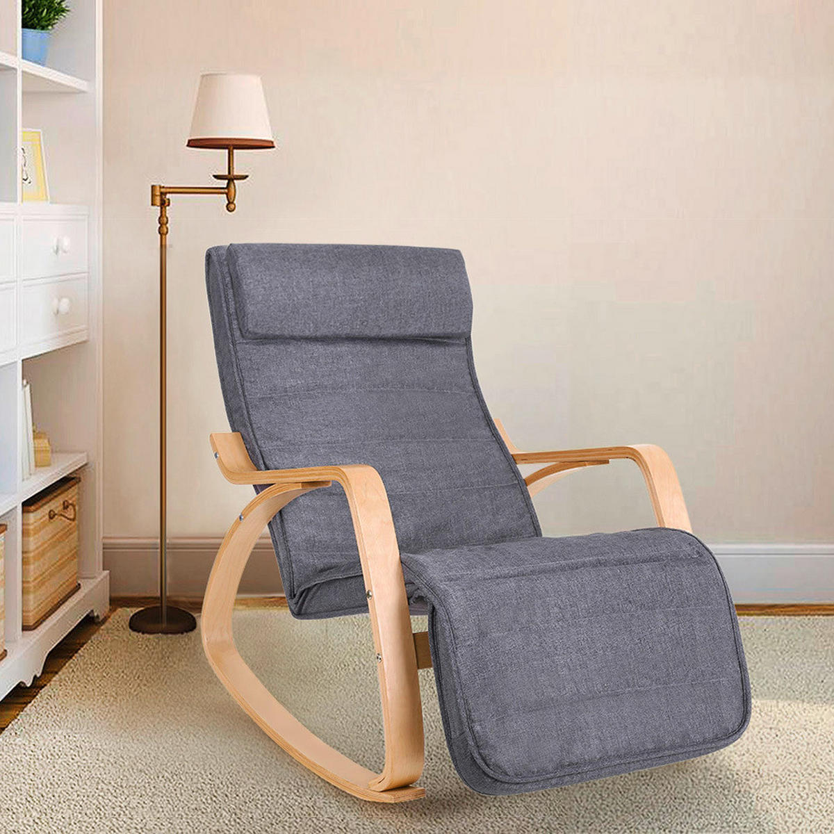 RELAXSESSEL Flachgewebe Nackenstütze, Relaxfunktion    - Birkefarben/Grau, Basics, Holz/Textil (121,5/84/67cm) - Boxxx