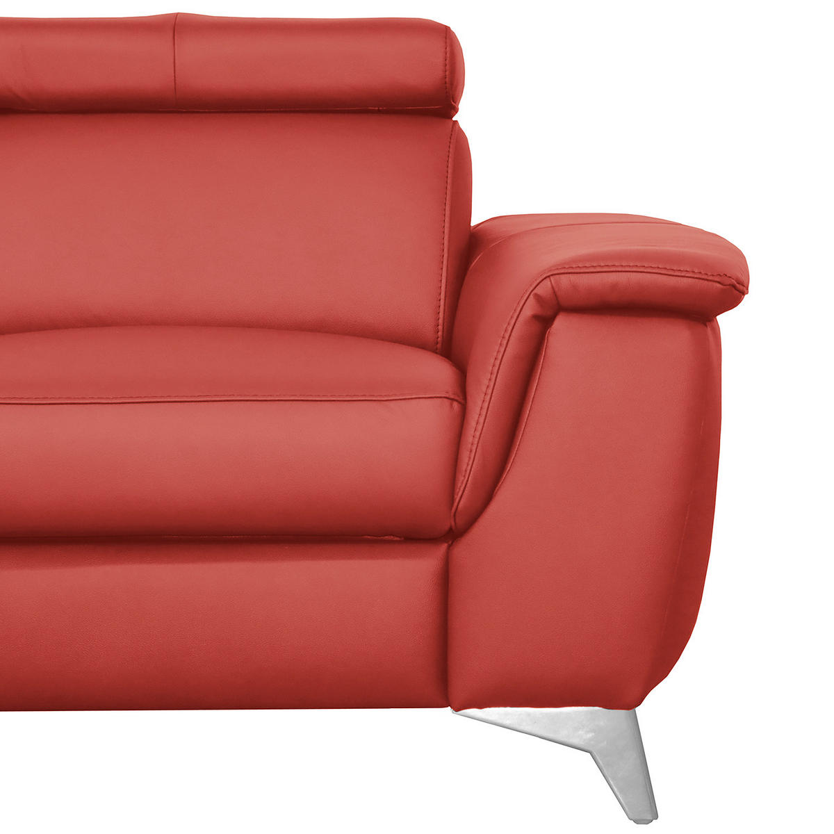 ECKSOFA Rot Echtleder Lederlook  - Chromfarben/Rot, Design, Leder/Textil (197/257cm) - Livetastic