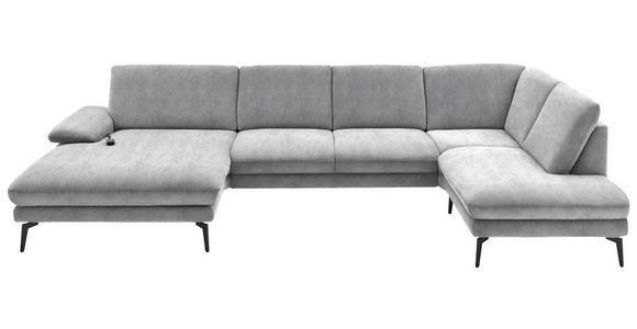WOHNLANDSCHAFT in Velours Hellgrau - Hellgrau/Schwarz, Design, Textil/Metall (180/344/208cm) - Dieter Knoll