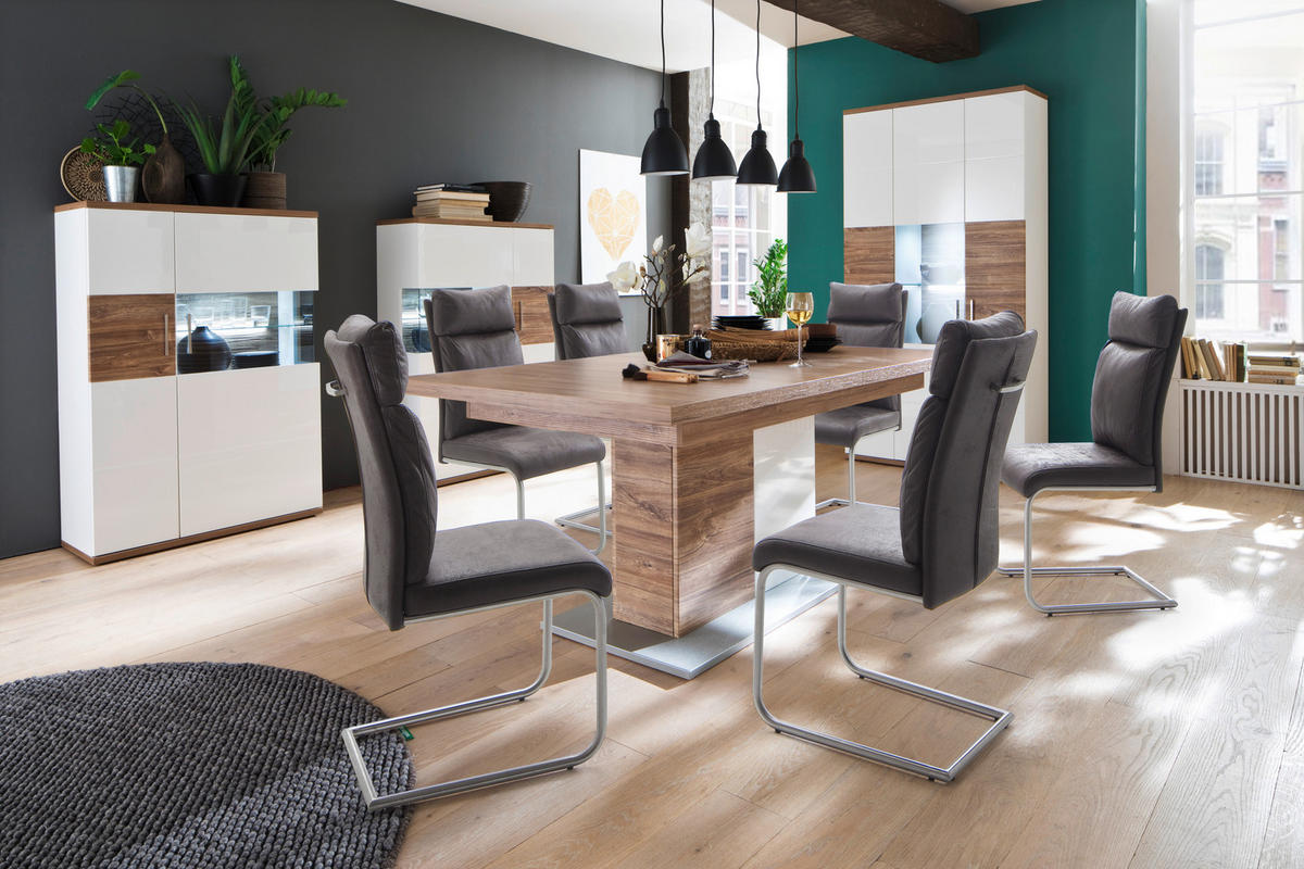 HIGHBOARD Colombo  in 90/135/37 cm  - Eichefarben/Weiß, Design, Glas/Holzwerkstoff (90/135/37cm) - Livetastic