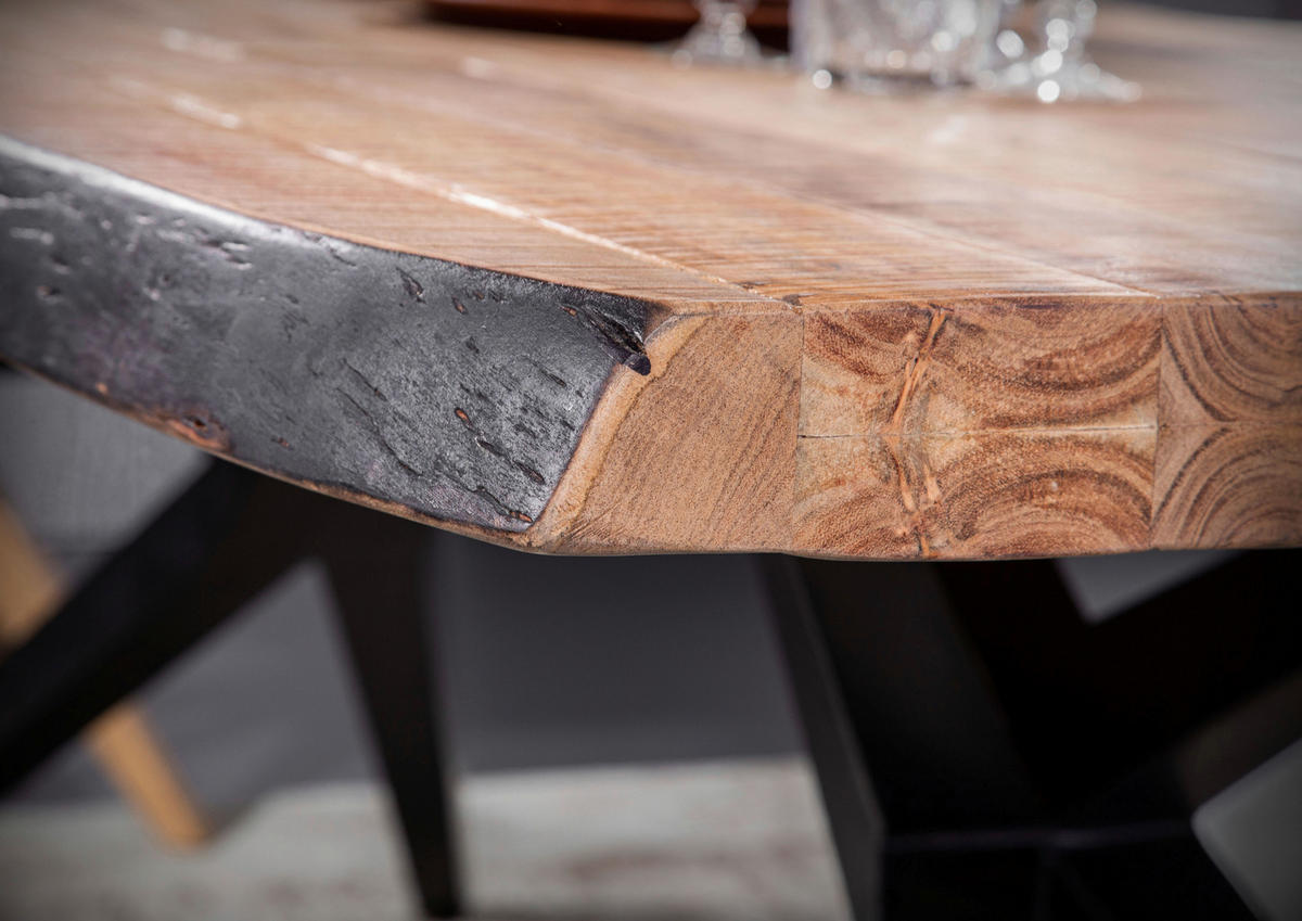 ESSTISCH in Holz, Metall 200/100/76 cm  - Schwarz/Akaziefarben, Design, Holz/Metall (200/100/76cm) - Landscape