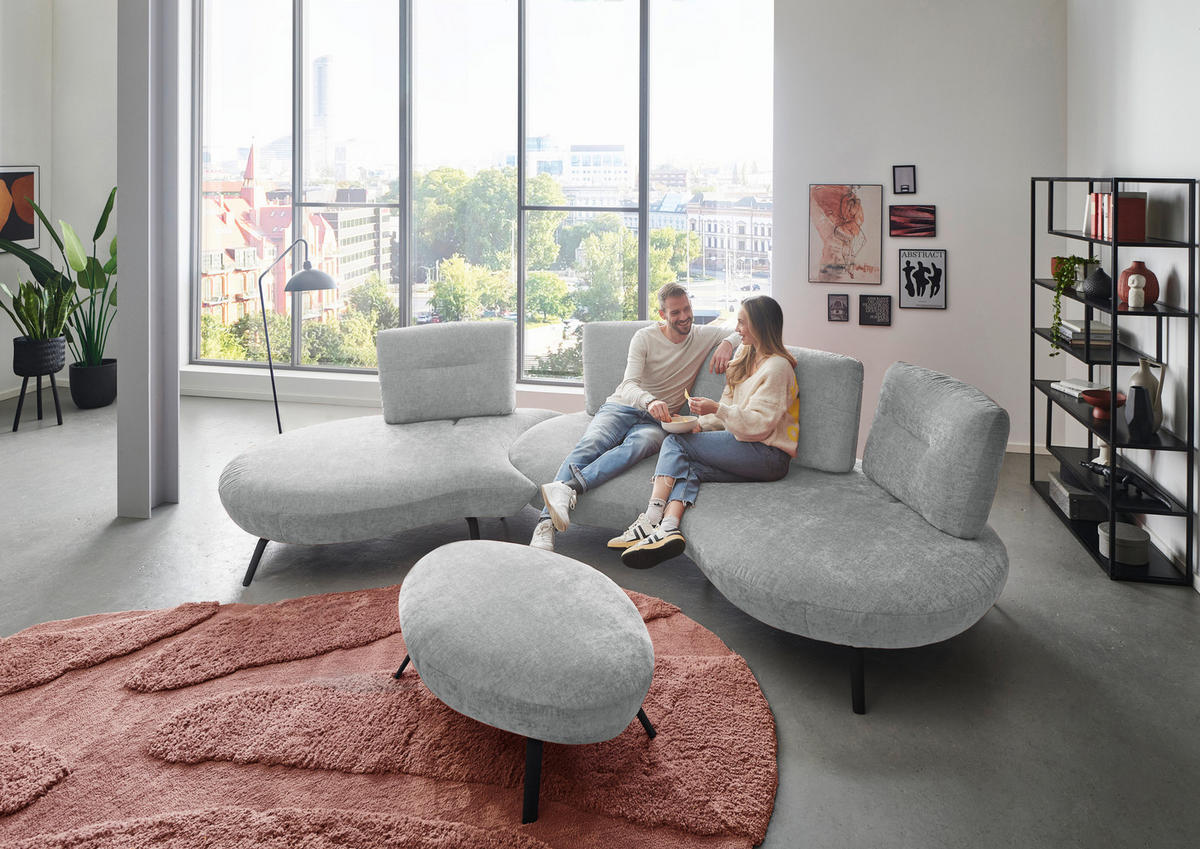 BIGSOFA Flachgewebe Hellgrau  - Hellgrau/Schwarz, Design, Textil/Metall (456/93/138cm) - Moderano