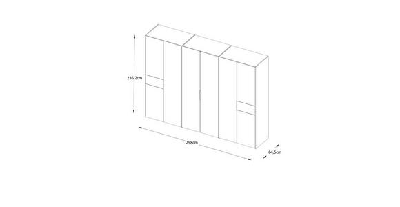 DREHTÜRENSCHRANK inkl. Zubehör 298/240/63 cm,  in Hellgrau, 6-türig  - Hellgrau/Schwarz, Design, Glas/Holzwerkstoff (298/240/63cm) - Dieter Knoll