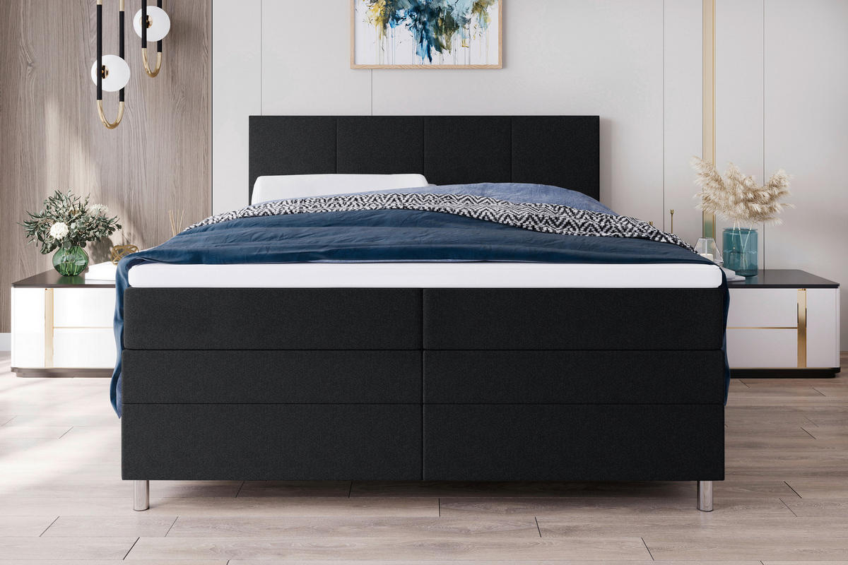 BOXSPRINGBETT 180/200 cm  in Schwarz  - Chromfarben/Schwarz, KONVENTIONELL, Kunststoff/Textil (180/200cm) - Boxxx