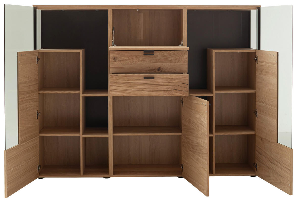 HIGHBOARD Anthrazit, Eichefarben  182/139/43 cm  - Eichefarben/Anthrazit, Design, Glas/Holz (182/139/43cm) - Schöner Wohnen